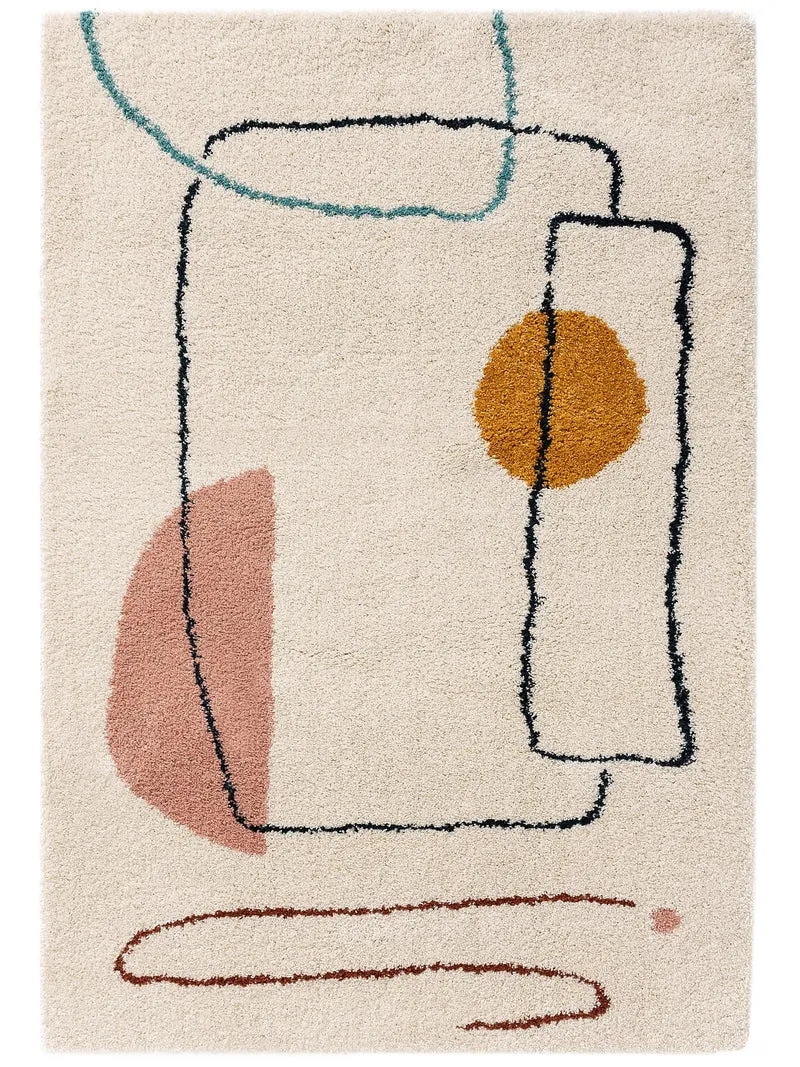 Tapis contemporain abstrait beige et multicolore 140x200 cm