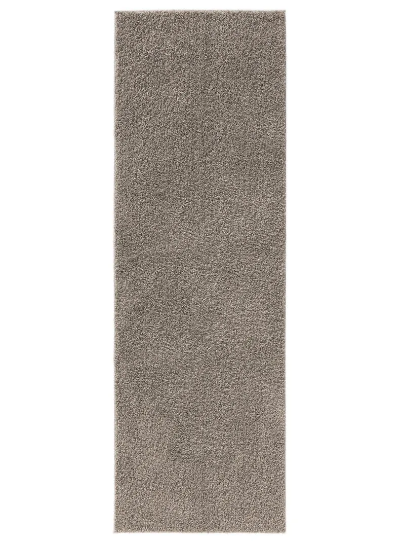 Tapis moderne uni poils longs frisés descente de lit gris lavable 70x200 cm