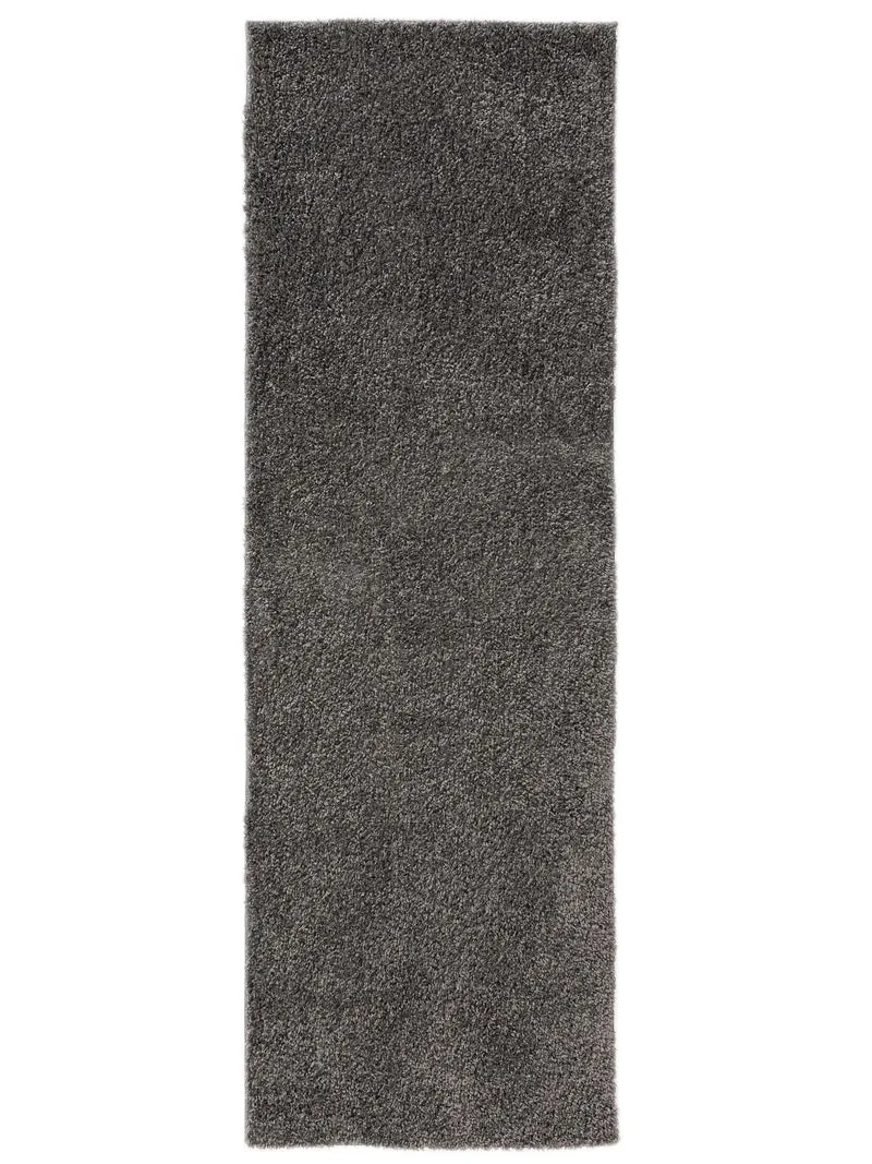 Tapis moderne uni poils longs frisés descente de lit gris foncé lavable 80x250 cm