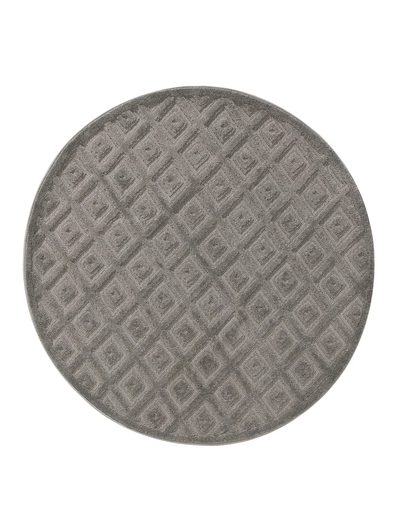 Tapis moderne motif losange relief rond gris 160 cm de diamètre