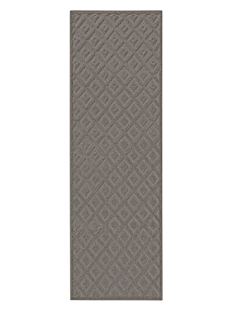 Tapis moderne motif losange relief de couloir gris 80x250 cm
