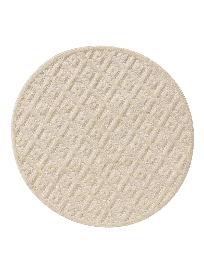 Tapis moderne motif losange relief rond beige 200 cm de diamètre