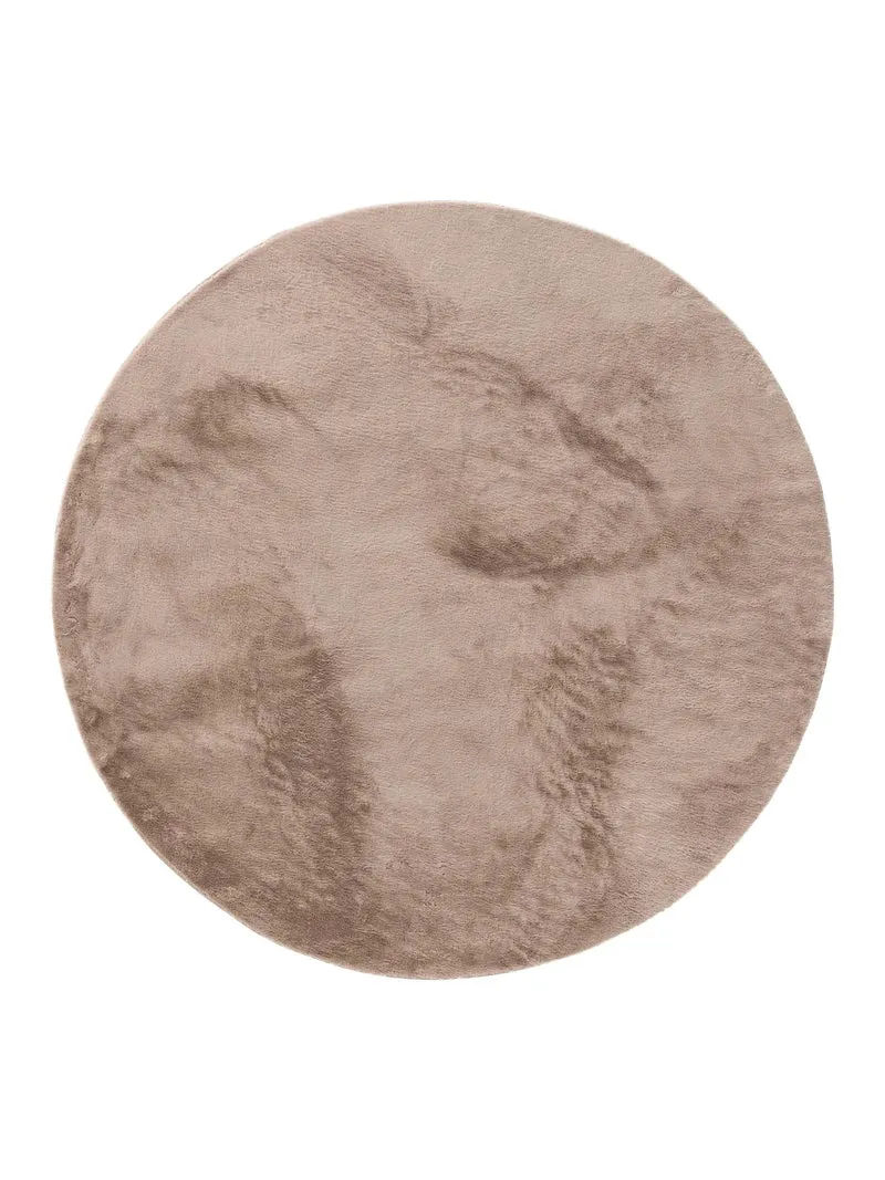 Tapis moderne fausse fourrure rond taupe 120 cm de diamètre