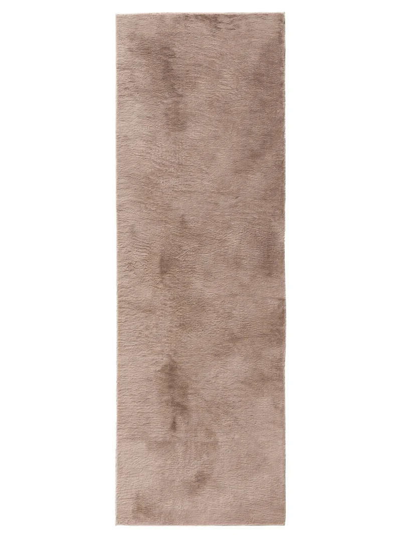 Tapis moderne fausse fourrure de couloir taupe 70x200 cm