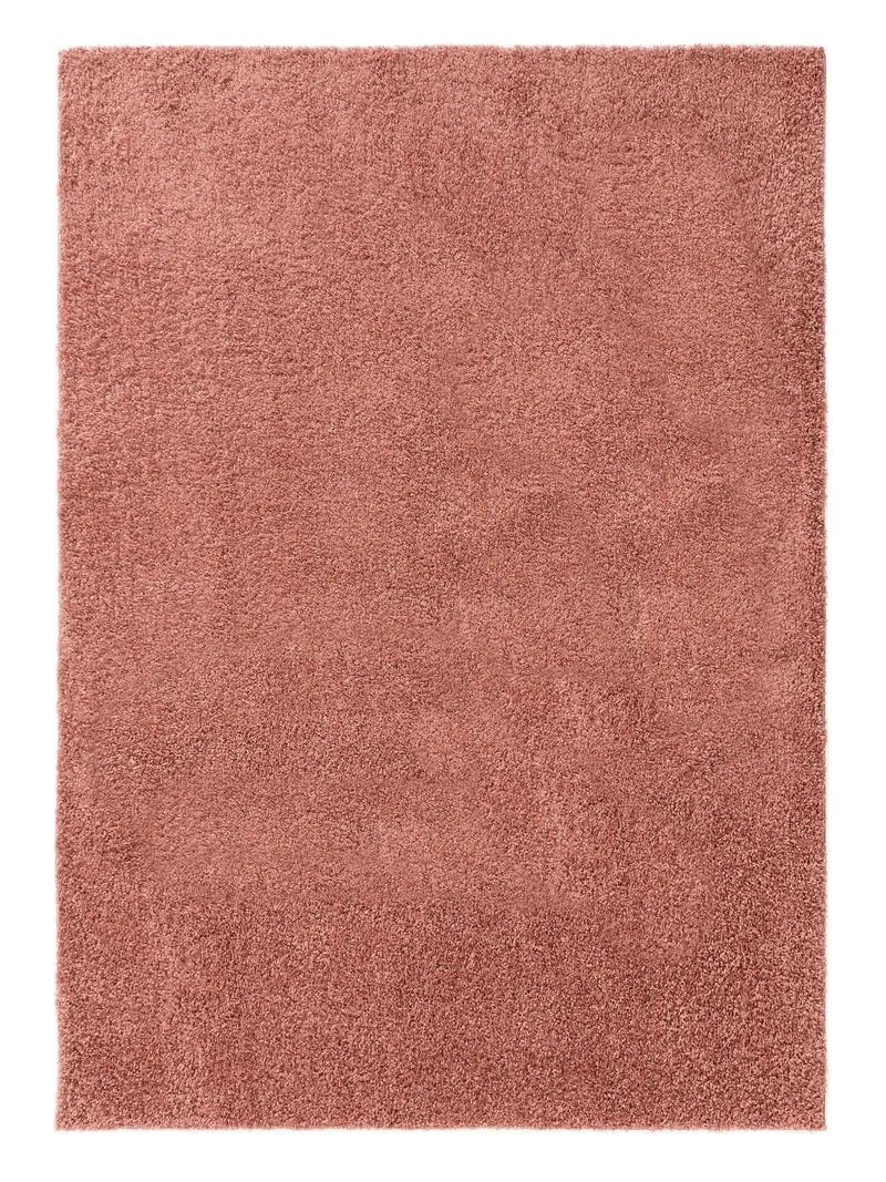 Tapis moderne uni poils longs frisés rose lavable 80x150 cm