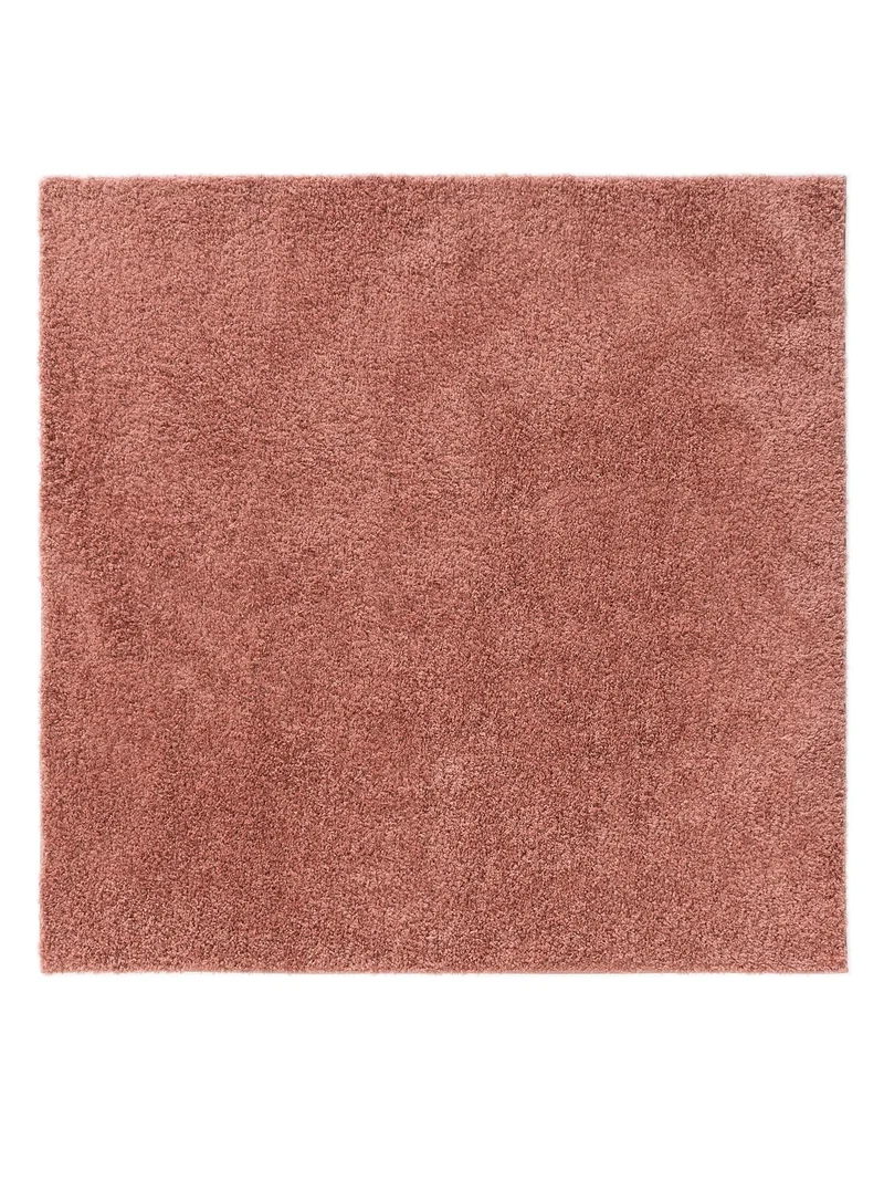 Tapis moderne uni poils longs frisés carré rose lavable 160x160 cm