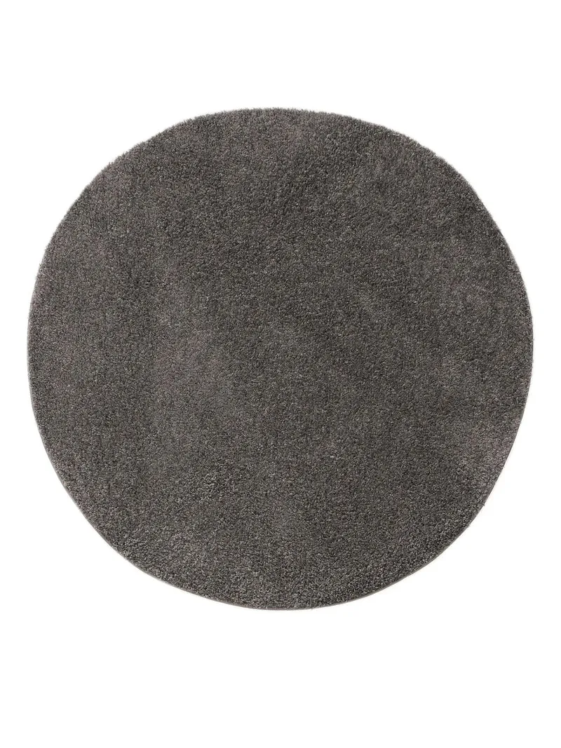 Tapis moderne uni poils longs frisés rond gris foncé lavable 80 cm de diamètre