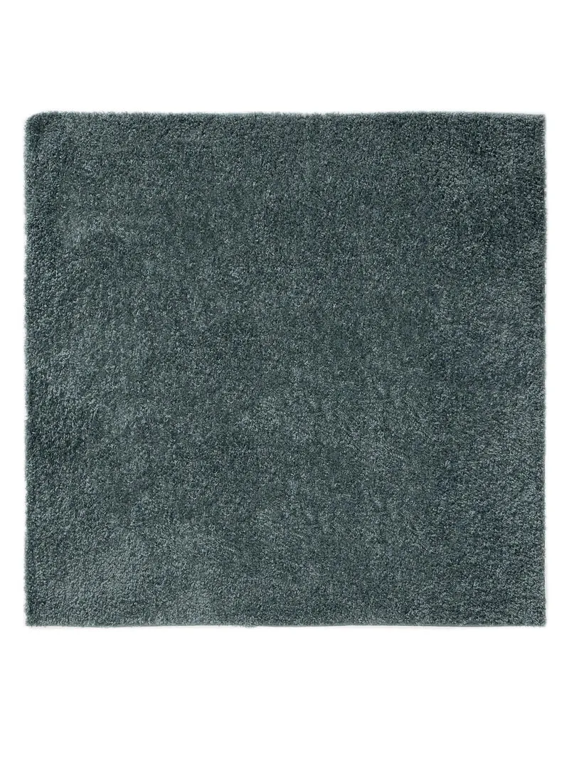 Tapis moderne uni poils longs frisés carré bleu pétrole lavable 200x200 cm
