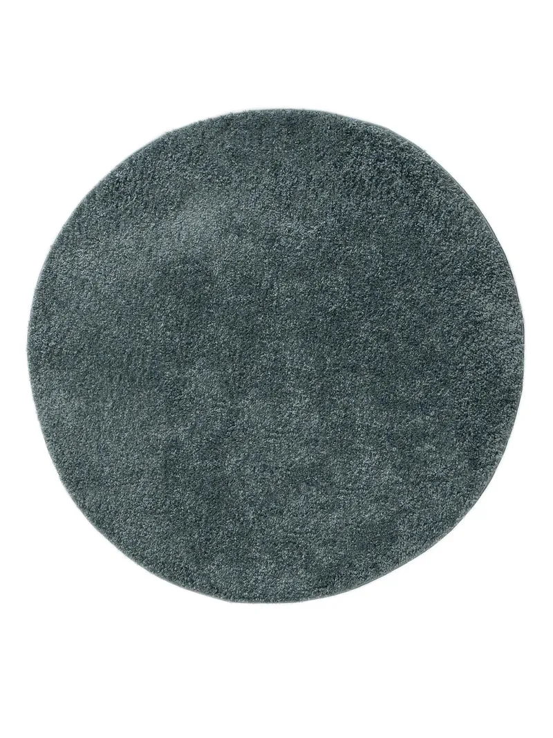 Tapis moderne uni poils longs frisés rond bleu pétrole lavable 200 cm de diamètre