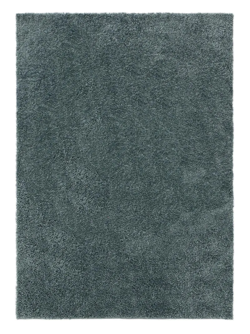 Tapis moderne uni poils longs frisés bleu pétrole lavable 133x190 cm