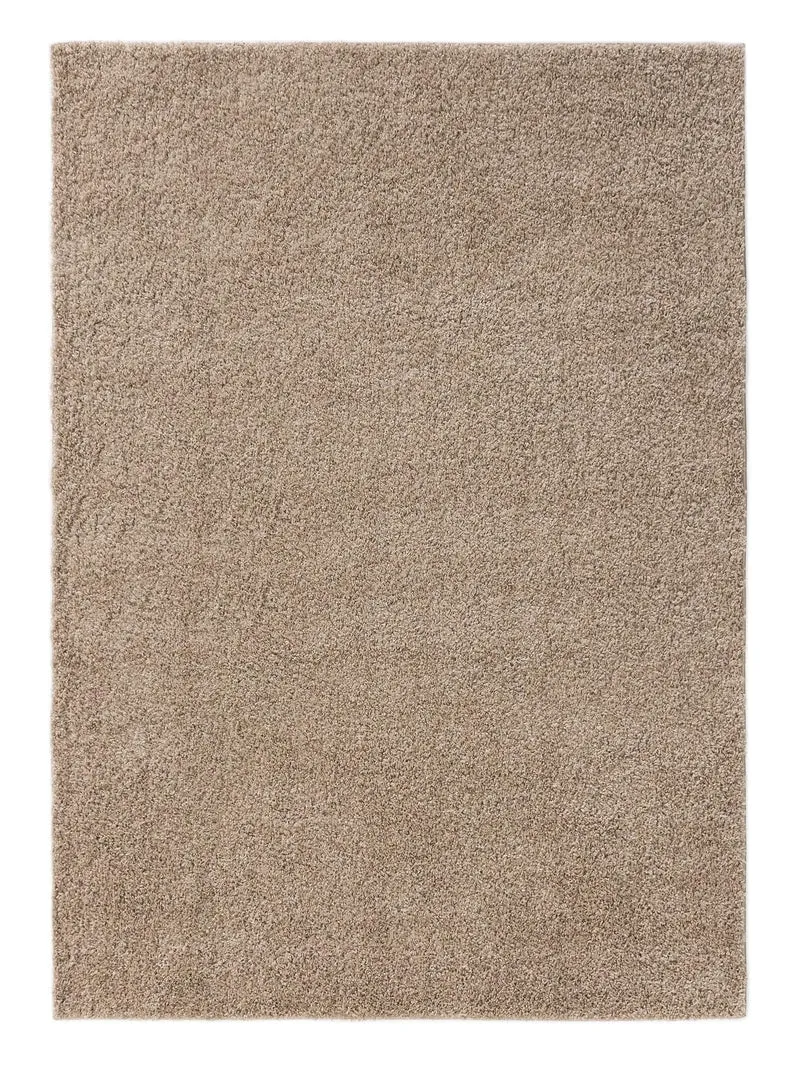 Tapis moderne uni poils longs frisés beige lavable 80x150 cm
