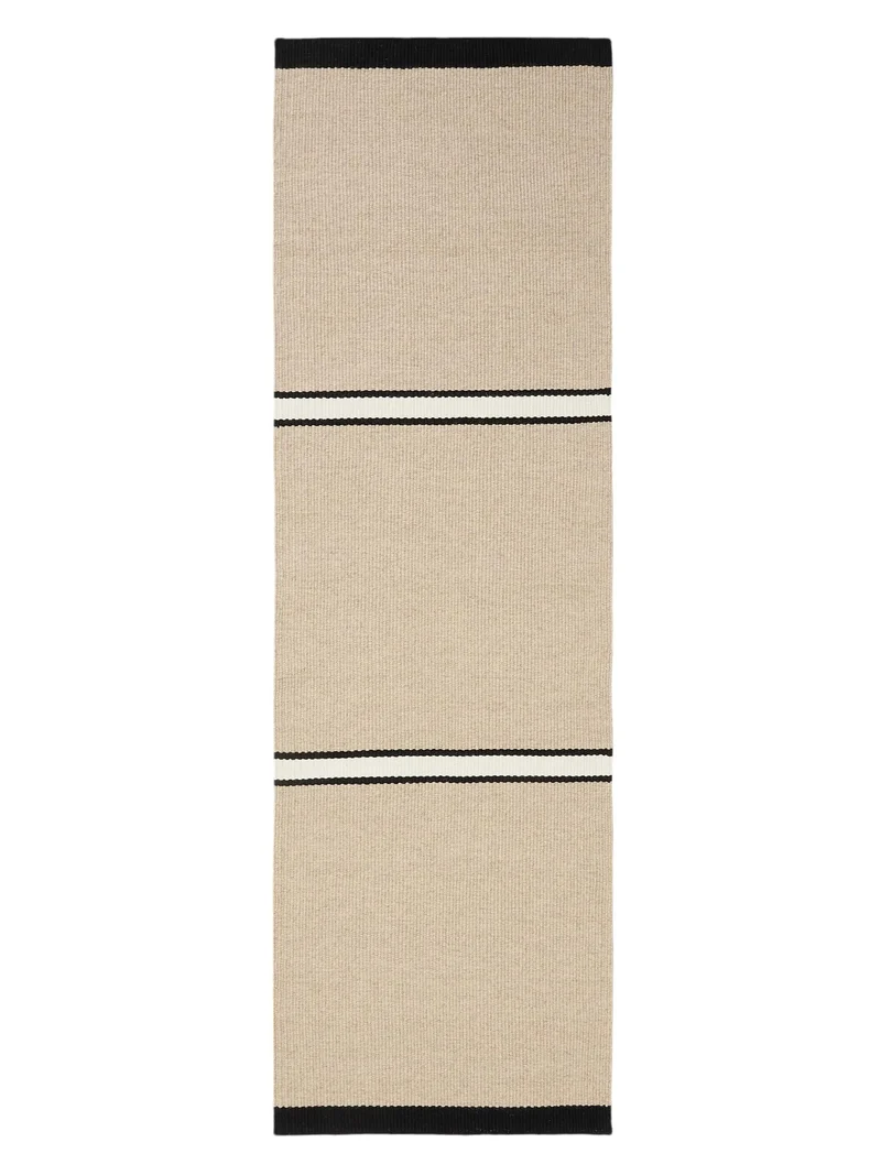 Tapis contemporain motif à bandes descente de lit beige en laine 80x250 cm