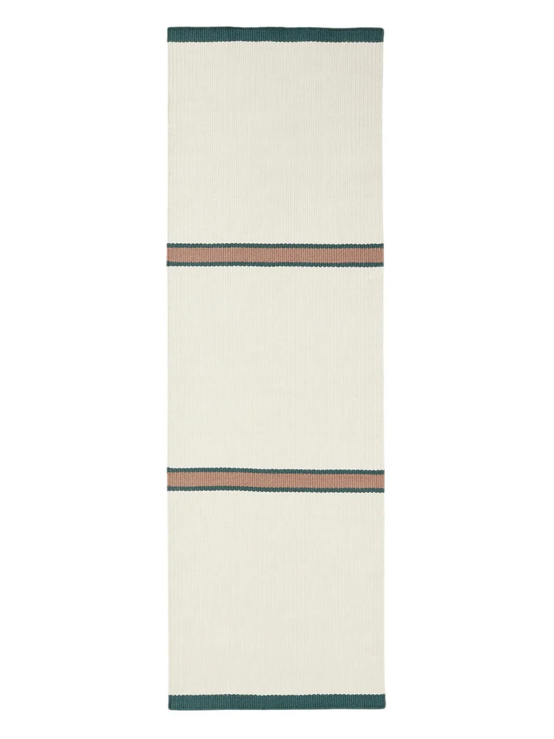 Tapis contemporain motif à bandes descente de lit crème et terracotta en laine 80x250 cm