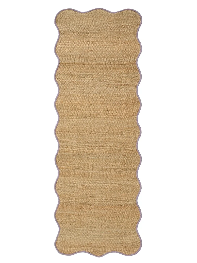 Tapis scandinave motif vague de couloir marron et violet en jute 70x200 cm