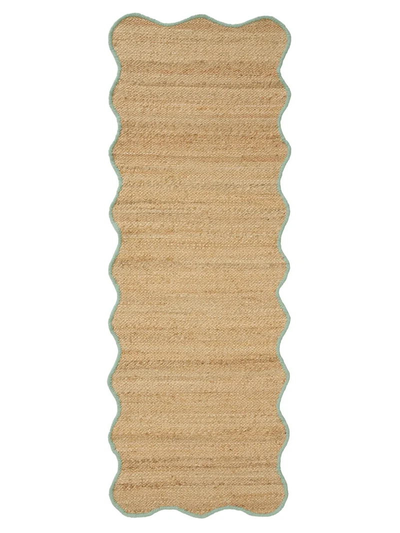 Tapis scandinave motif vague de couloir marron et turquoise en jute 80x250 cm