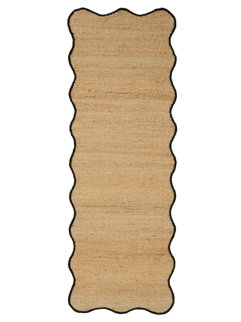 Tapis scandinave motif vague de couloir marron et noir en jute 80x250 cm