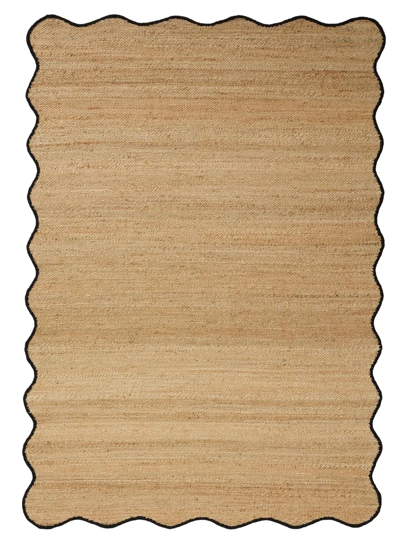 Tapis scandinave motif vague marron et noir en jute 160x230 cm
