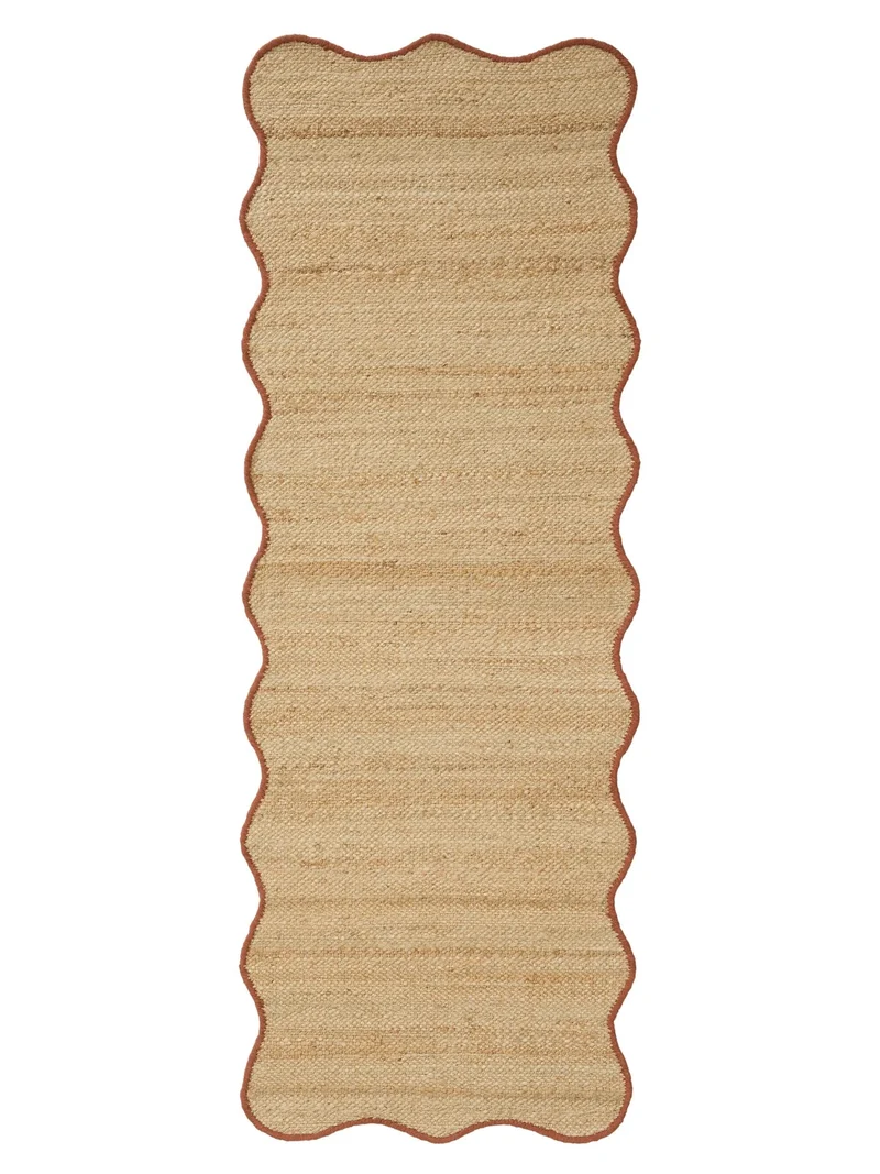 Tapis scandinave motif vague de couloir marron en jute 80x250 cm