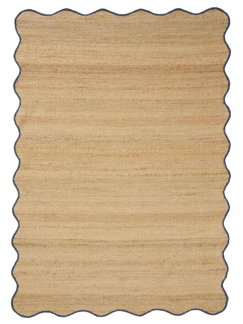 Tapis scandinave motif vague marron et bleu en jute 120x170 cm