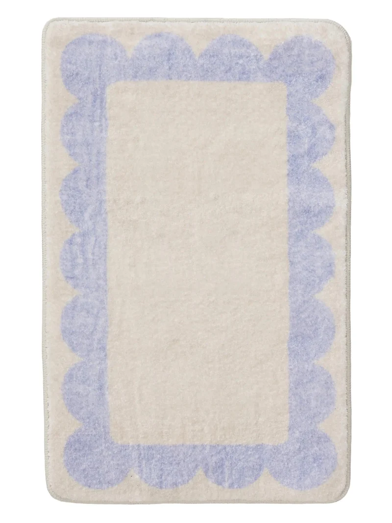 Tapis moderne encadrement retro de bain beige et violet 60x120 cm