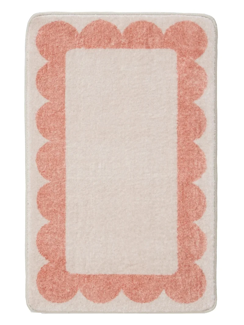 Tapis moderne encadrement retro de bain beige et orange 60x120 cm