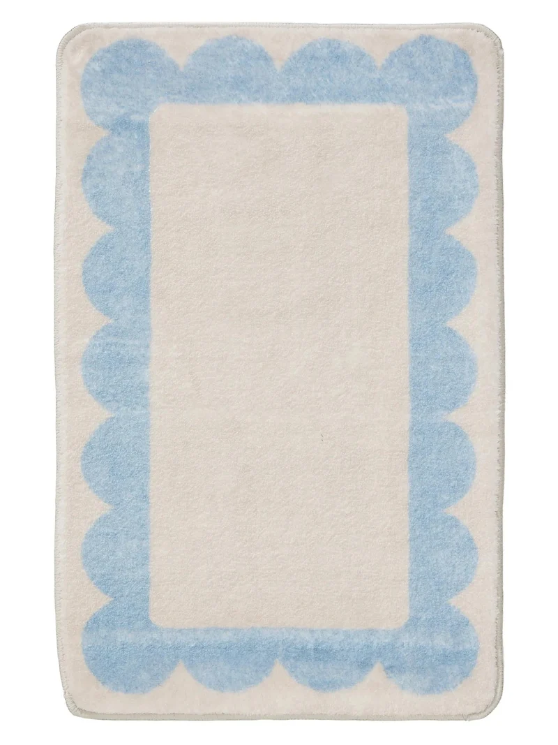 Tapis moderne encadrement retro de bain beige et bleu 60x120 cm