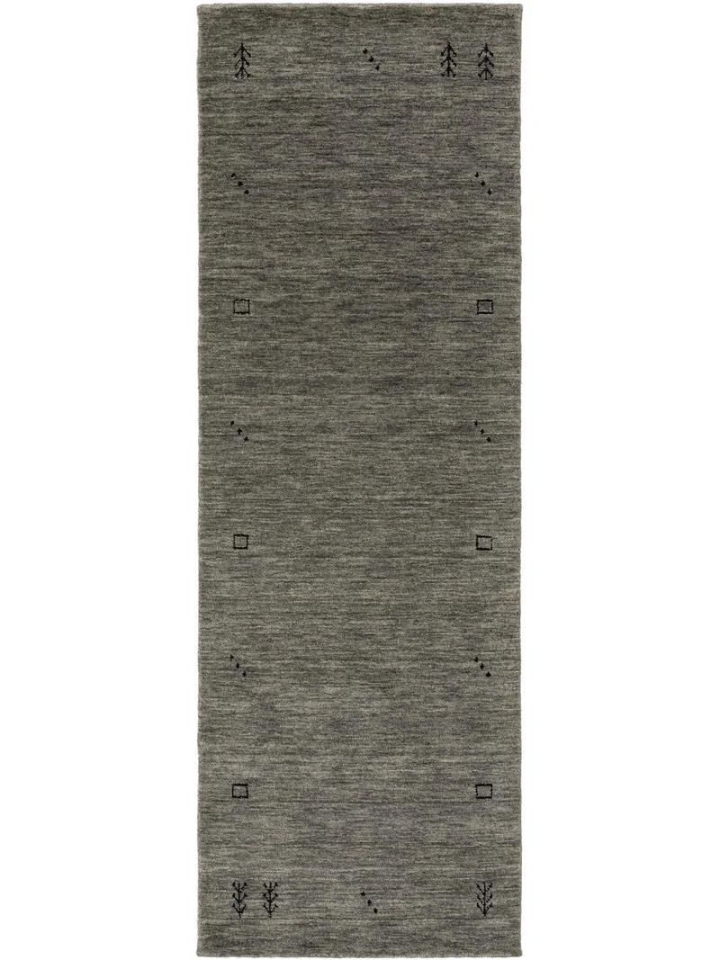 Tapis moderne motif ethnique descente de lit gris foncé en laine 80x300 cm