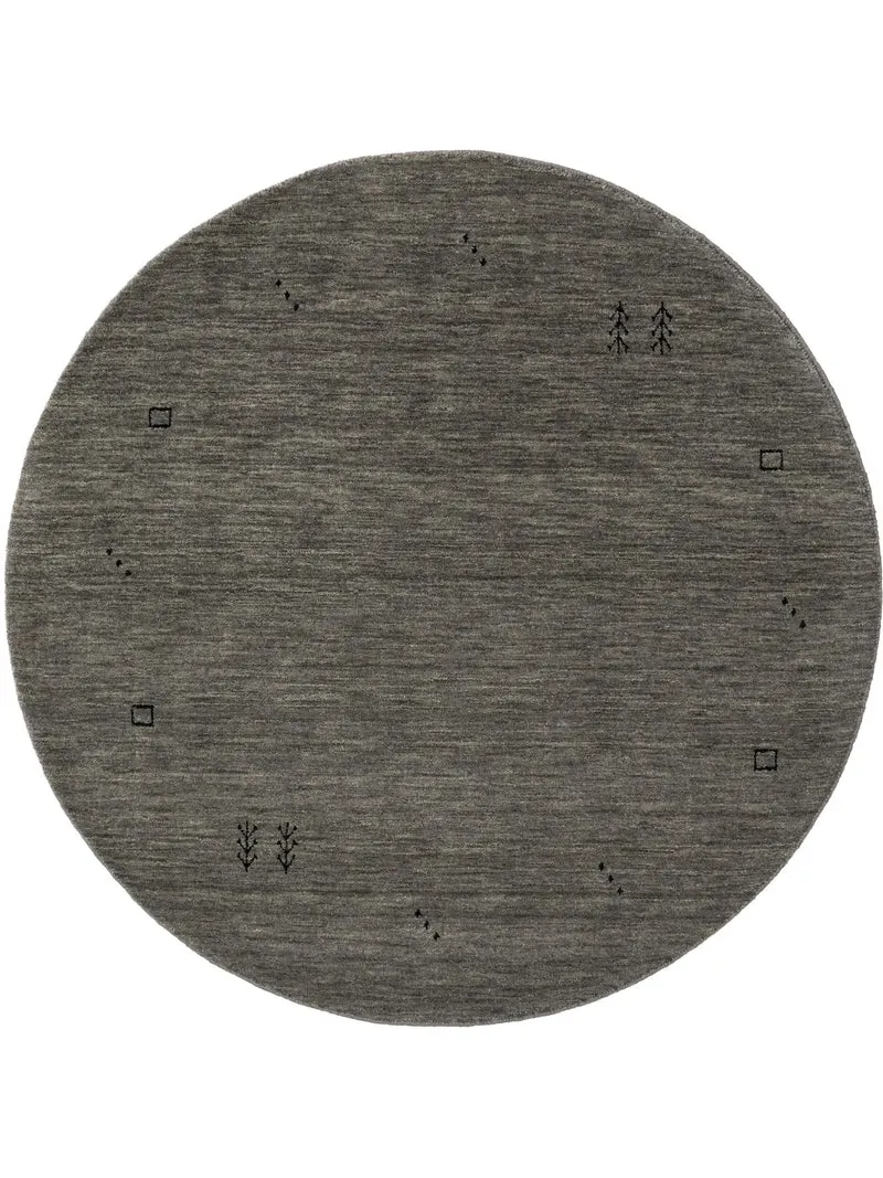 Tapis moderne motif ethnique rond gris foncé en laine 200 cm de diamètre