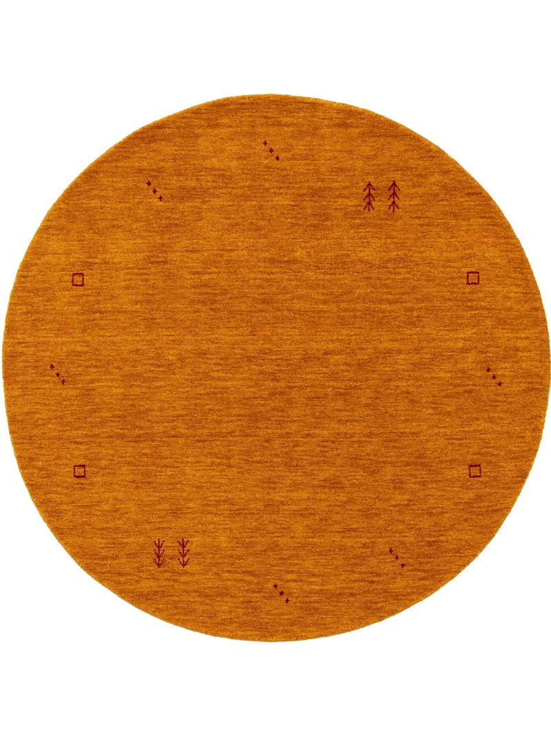 Tapis moderne motif ethnique rond orange en laine 200 cm de diamètre