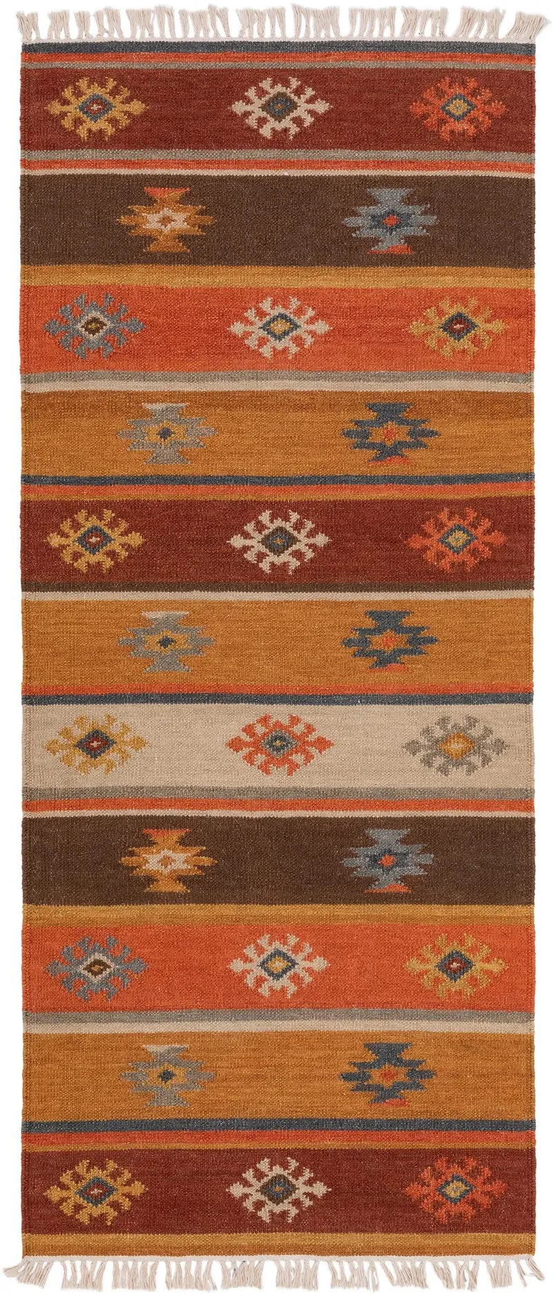 Tapis kilim motif ethnique descente de lit multicolore en laine 80x200 cm
