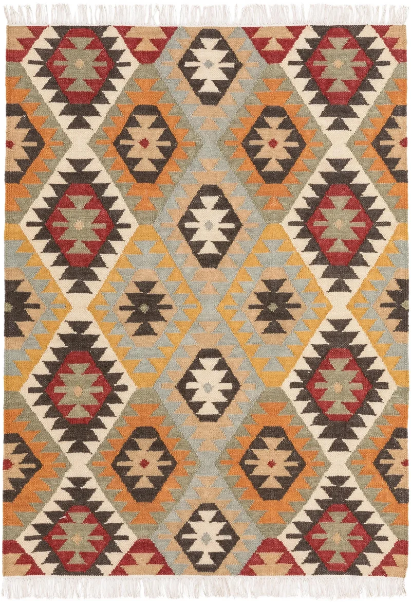 Tapis kilim motif ethnique multicolore en laine 120x170 cm