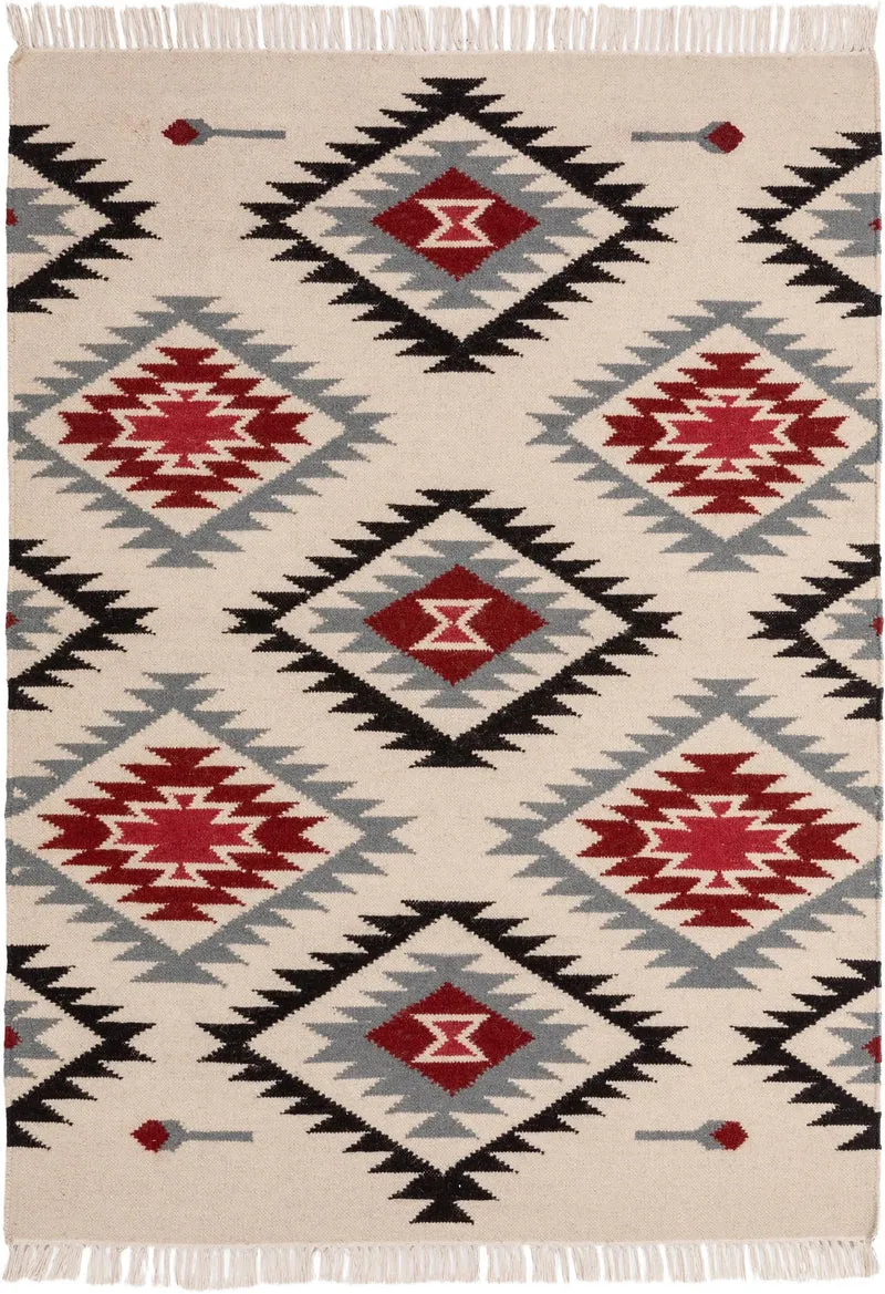 Tapis kilim motif ethnique beige en laine 70x140 cm