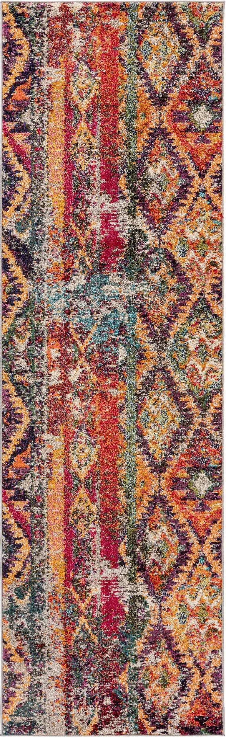 Tapis ethnique vintage de couloir tons rouge multicolore 70x240 cm