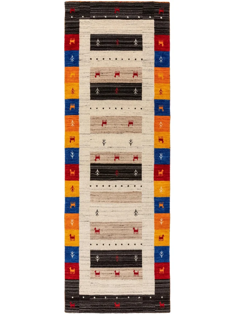 Tapis ethnique inspiration berbère descente de lit multicolore en laine 80x250 cm