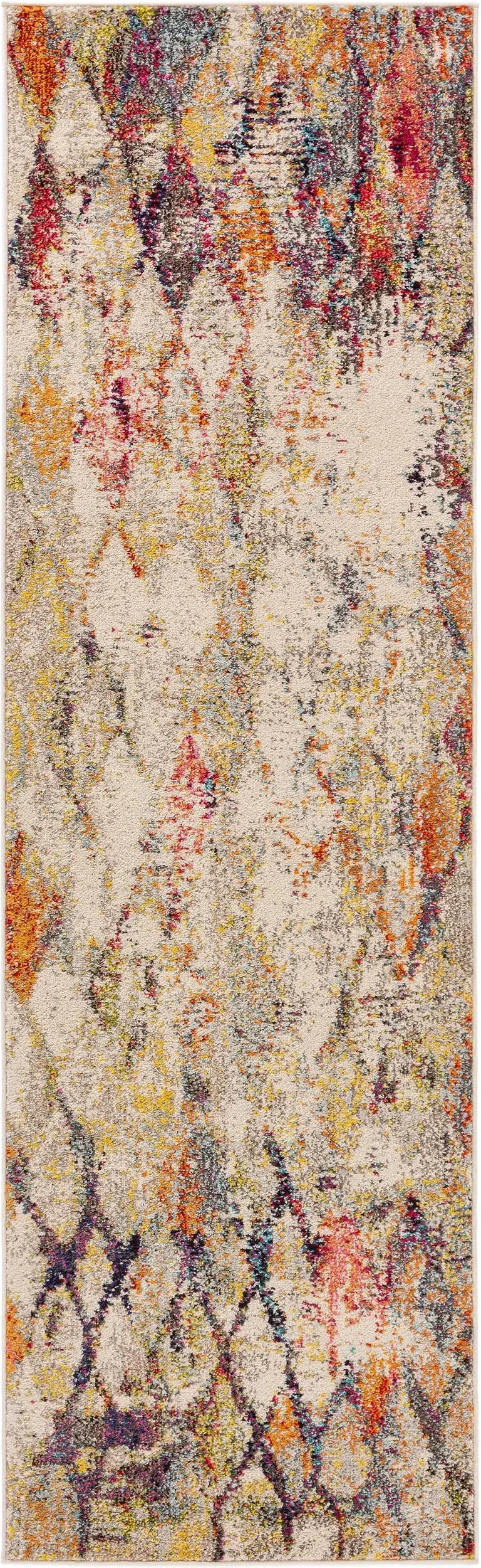 Tapis patchwork vintage de couloir beige et multicolore 70x240 cm