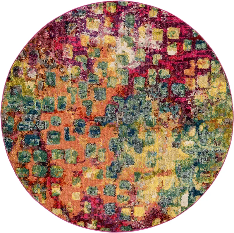 Tapis patchwork style peinture rond multicolore 120 cm de diamètre