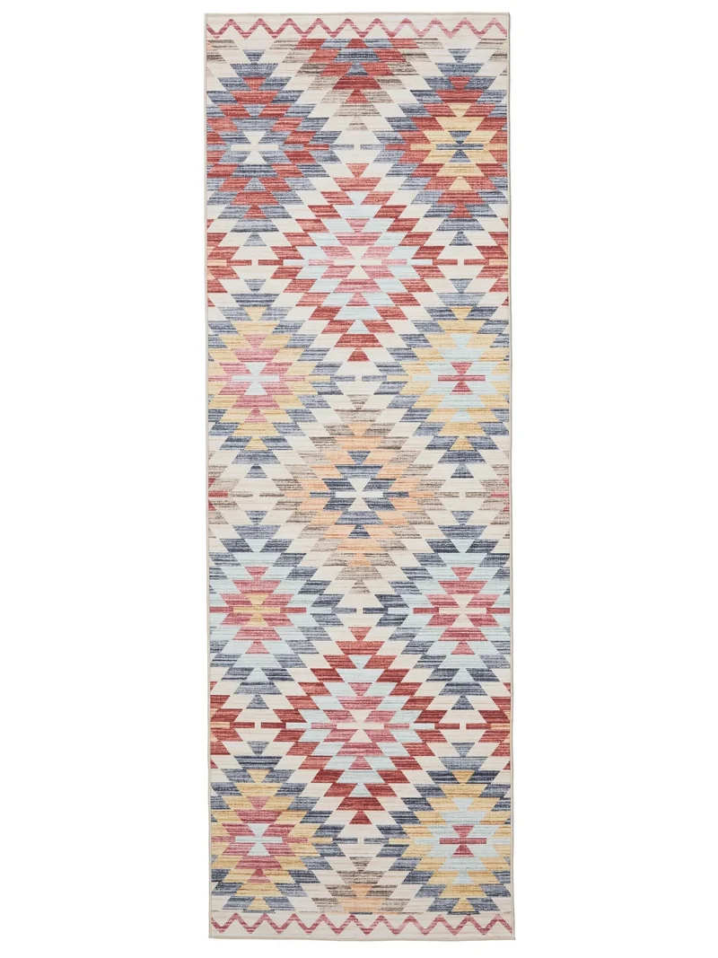Tapis ethnique motif géométrique de couloir multicolore lavable 80x240 cm