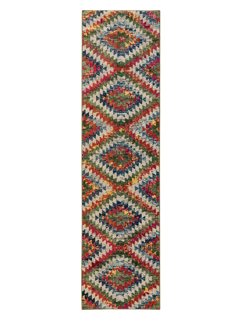 Tapis contemporain ethnique de couloir multicolore 80x300 cm
