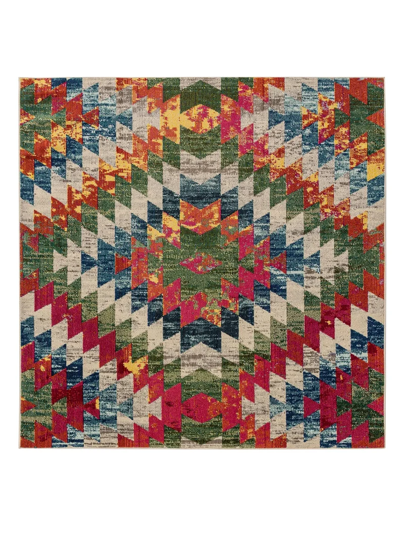 Tapis contemporain ethnique carré multicolore 200x200 cm