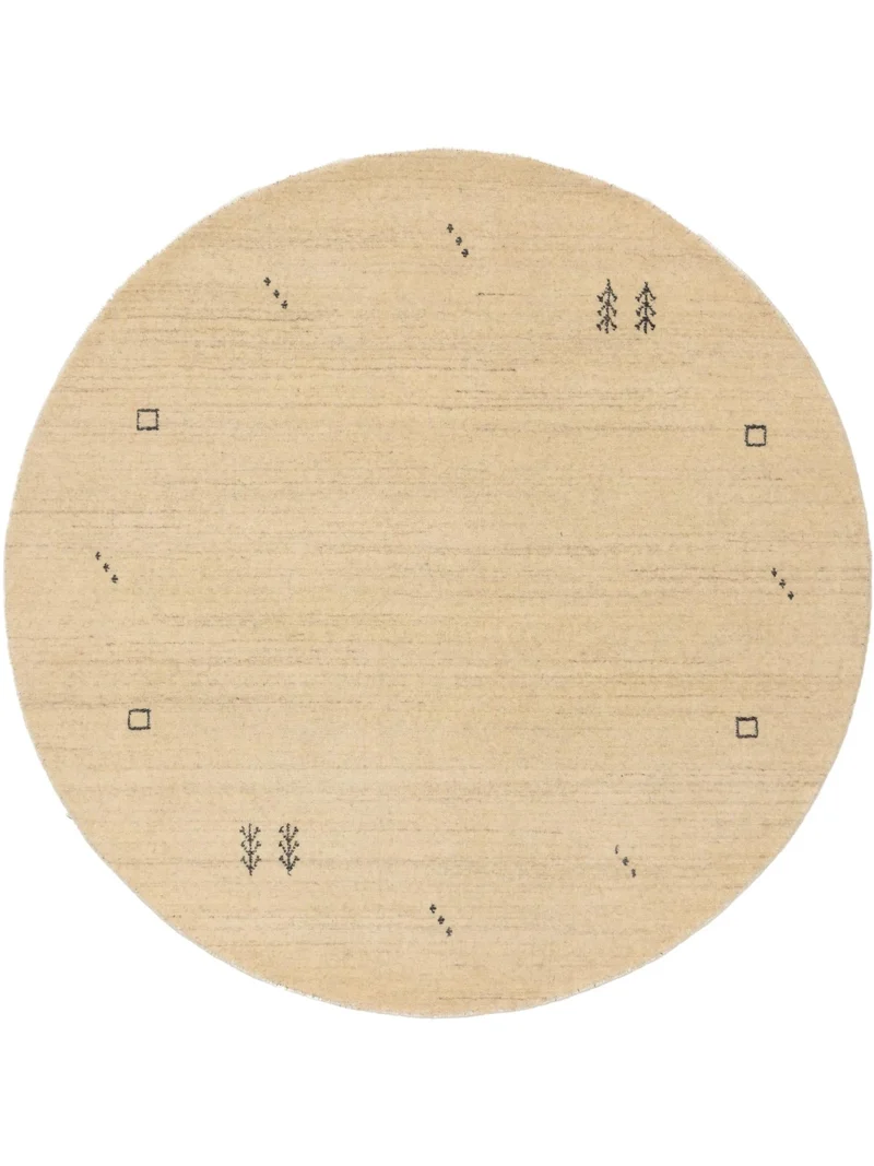 Tapis moderne motif ethnique rond beige en laine 200 cm de diamètre