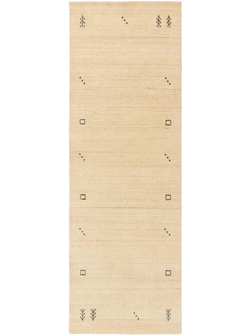 Tapis moderne motif ethnique descente de lit beige en laine 80x300 cm