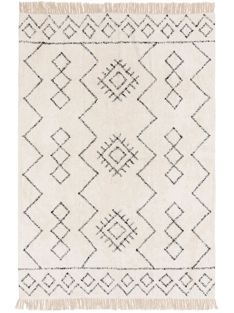 Tapis berbère à franges crème et noir en coton 200x300 cm