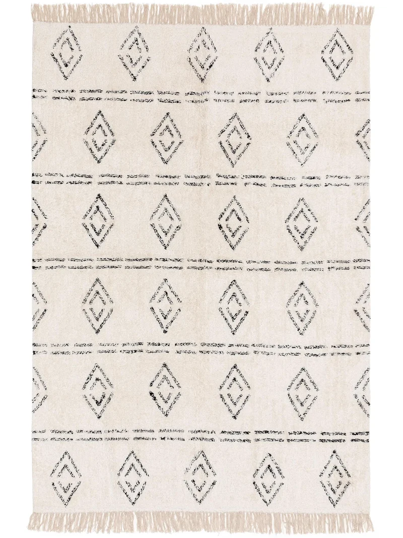Tapis berbère motif ethnique crème en coton 80x120 cm