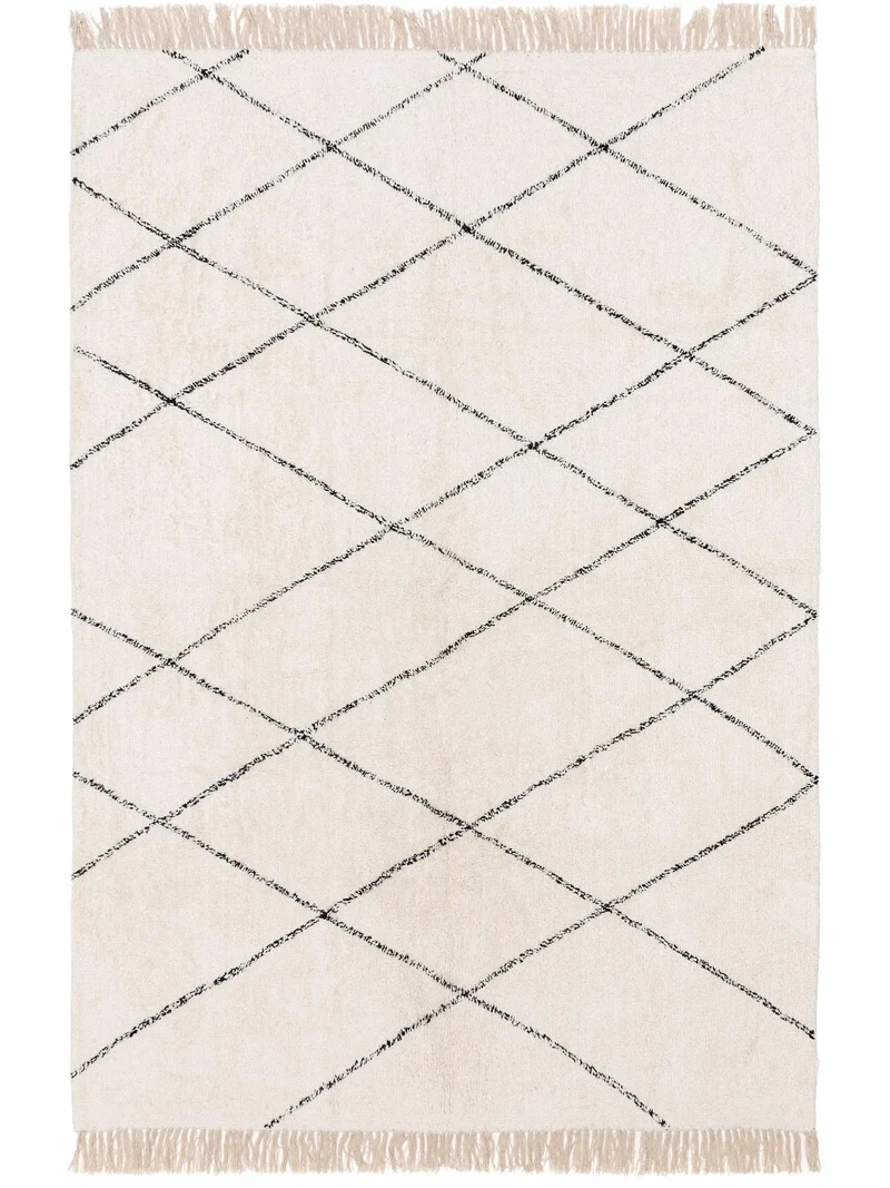 Tapis berbère à franges crème en coton 80x120 cm