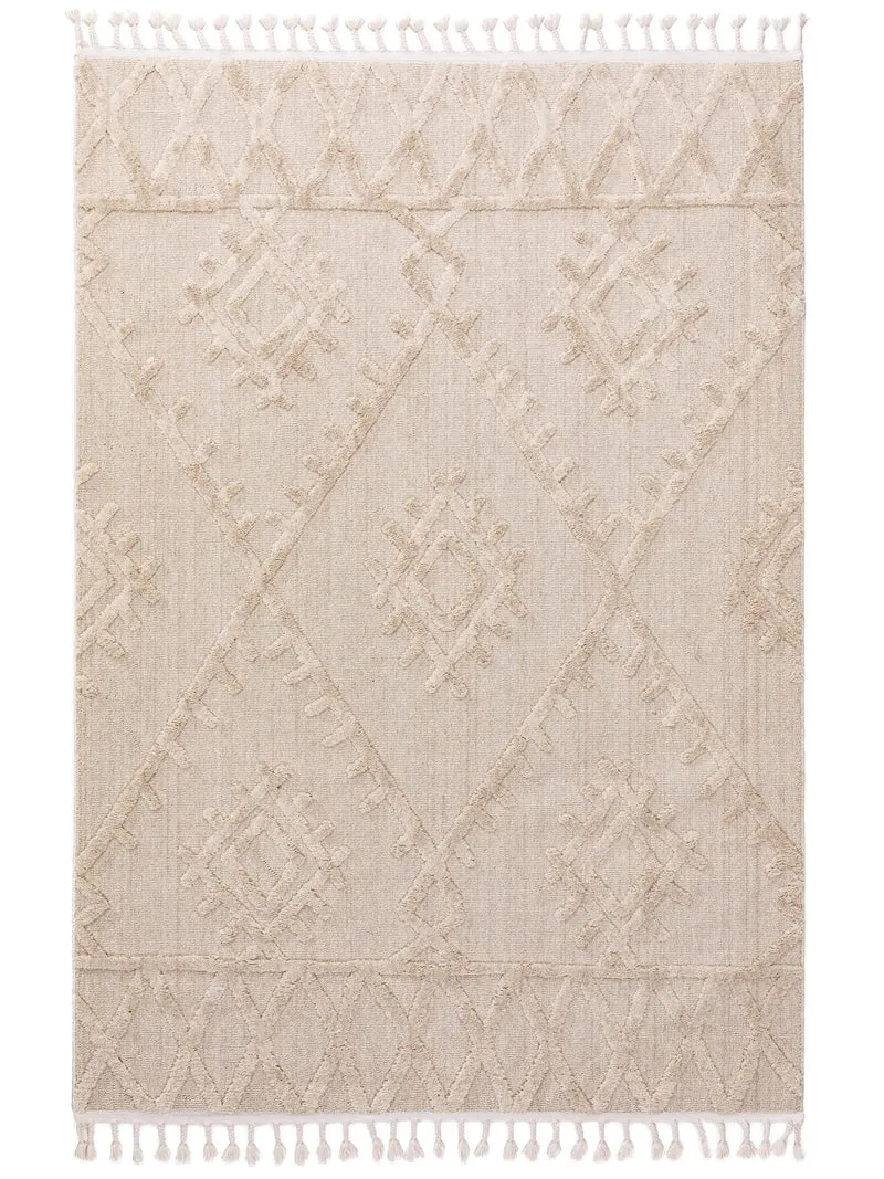 Tapis berbère motif ethnique franges beige 120x180 cm