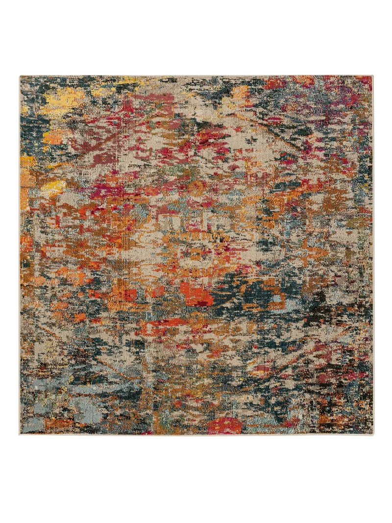 Tapis vintage floral carré multicolore 200x200 cm