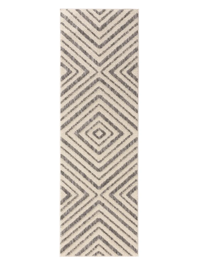 Tapis design motif géométrique de couloir crème 80x250 cm