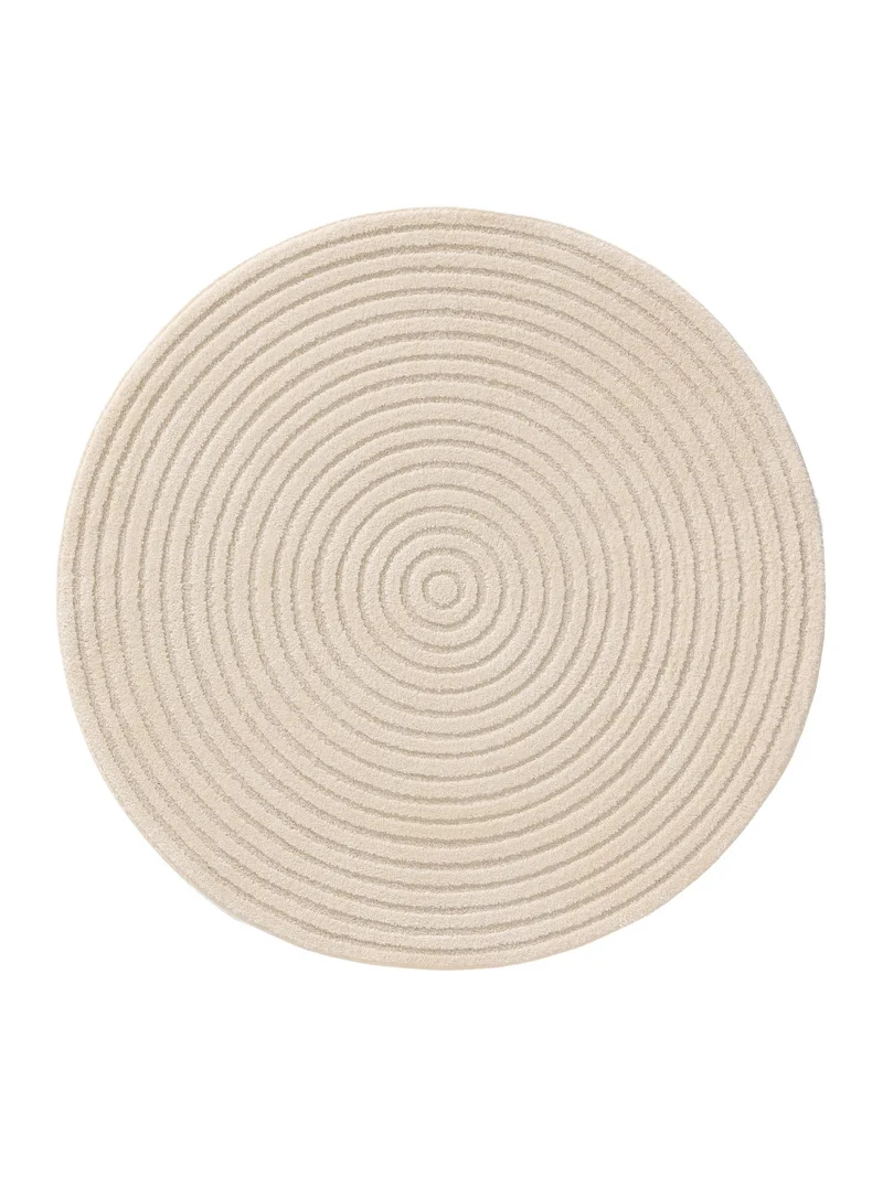 Tapis contemporain géométrique circulaire rond crème 200 cm de diamètre