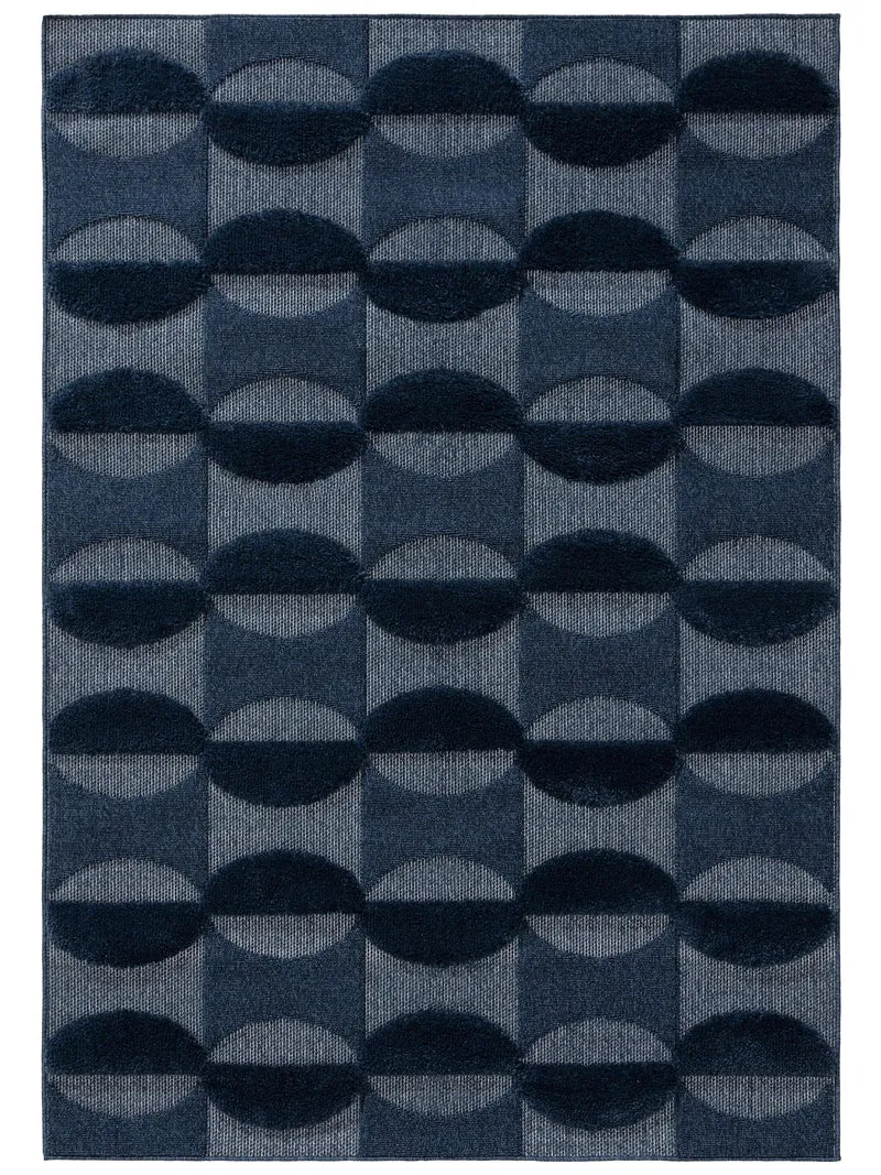 Tapis contemporain motif géométrique bleu nuit 80x150 cm