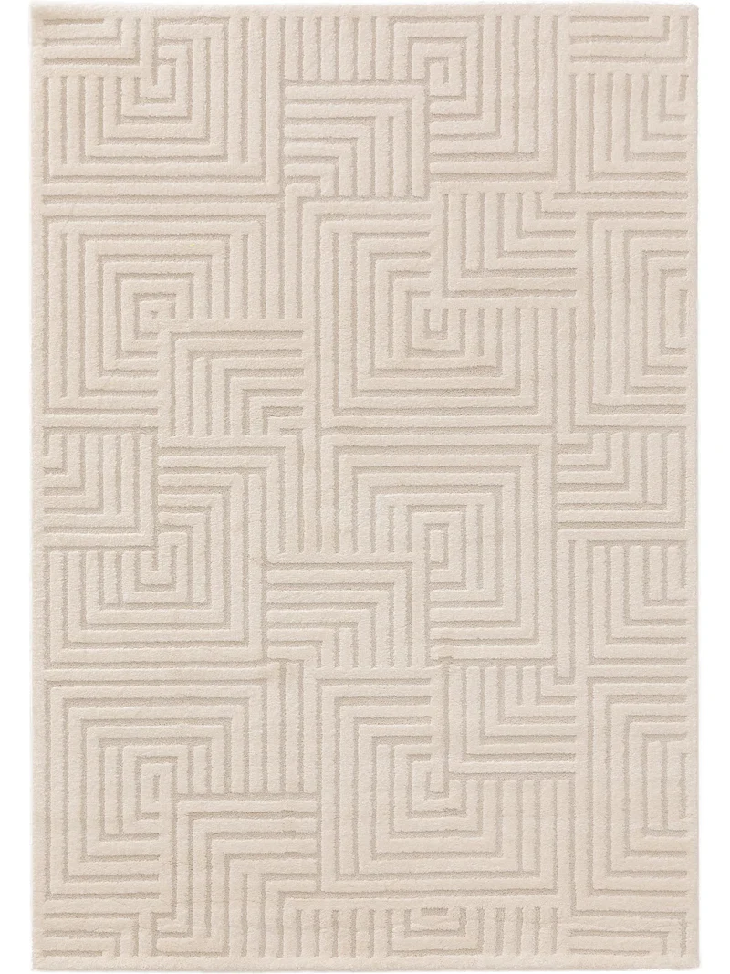 Tapis moderne motif labyrinthe épais crème et beige 240x340 cm